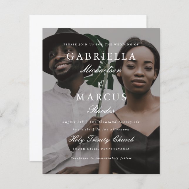 Elegantes Foto Typografy Overlay Budget Hochzeit (Vorne/Hinten)