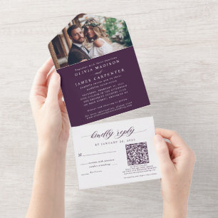 Elegantes Foto UAWG QR Code Lila Violethochzeit All In One Einladung