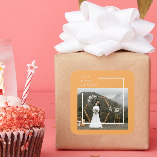 Elegantes Foto und glücklicher Erntedanktag Quadratischer Aufkleber (Party)