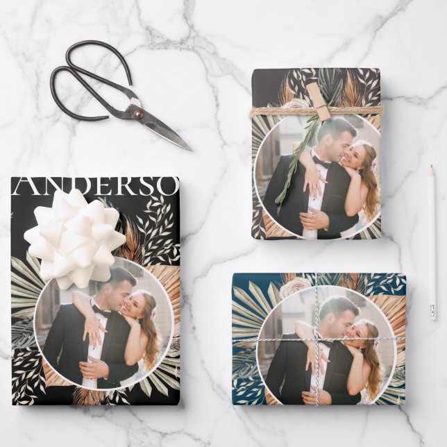 Elegantes Foto und Gräuel/Name 3 Farbe Geschenkpapier Set (Vorderseite)