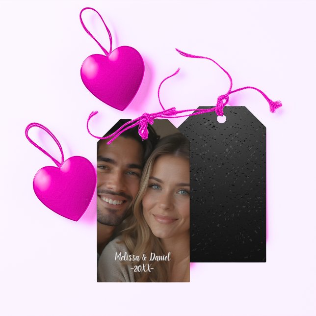 Elegantes Foto und Name Black Accent Geschenkanhänger (Elegant Photo and Name Black Accent Gift Tags)