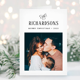 Elegantes Foto und Name der Familie | Frohe Weihna Feiertagskarte