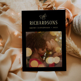 Elegantes Foto und Name der Familie | Frohe Weihna Folien Feiertagskarte