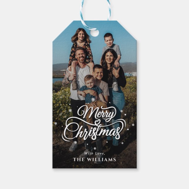 Elegantes Foto und Name der Familie | Frohe Weihna Geschenkanhänger (Vorderseite)