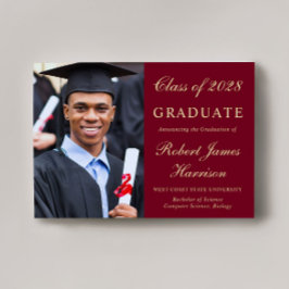 Elegantes Foto Uni Burgundy Gold Abschluss Ankündigung