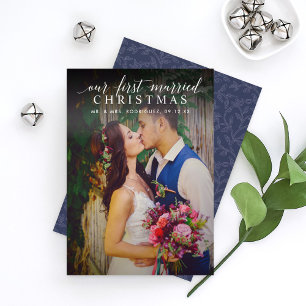 Elegantes Foto unserer ersten Verheirateten Weihna Feiertagskarte