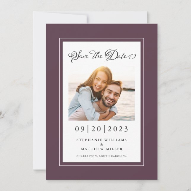 Elegantes Foto Verlobung Hochzeit Paar Lila Save The Date (Vorderseite)