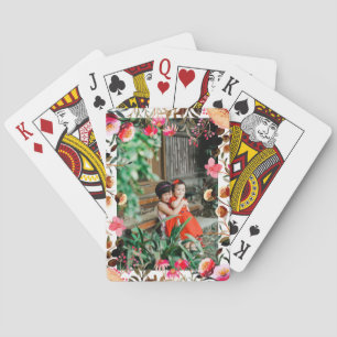 Elegantes Foto Wasserfarbe Rosa Blumengrün Spielkarten