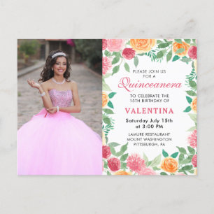 Elegantes Foto Wasserfarben Quinceanera Invit Einladungspostkarte