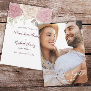 Elegantes Foto Watercolor Burgund Rose der Blumen Save The Date