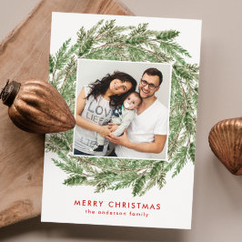 Elegantes Foto Watercolor Kiefernstrasse Feiertagskarte