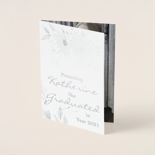 Elegantes Foto Watercolor Light Blue Abschluss Folienkarte (Vorderseite)