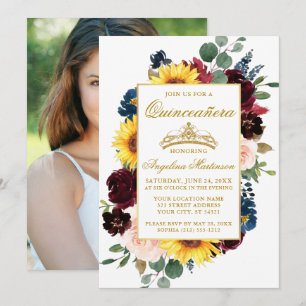 Elegantes Foto Watercolor Mixed Floral Quinceanera Einladung