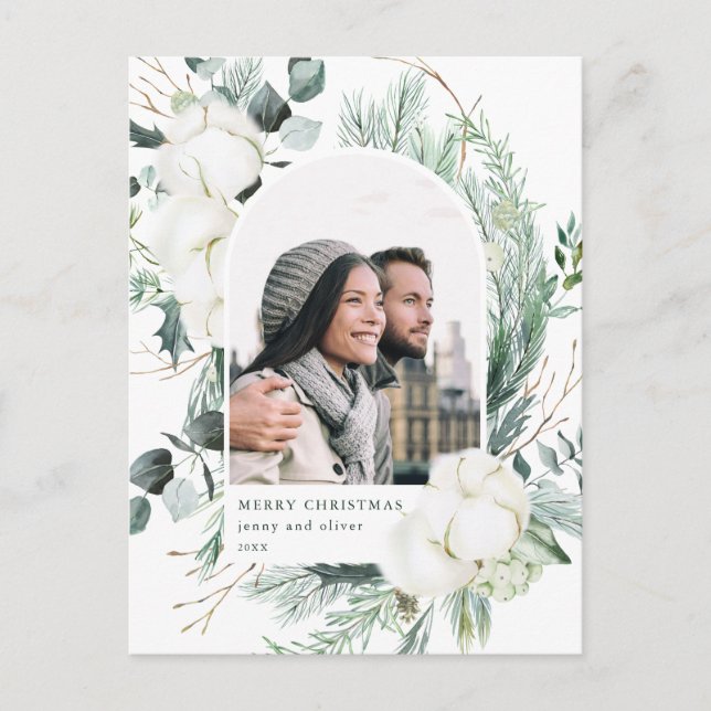 Elegantes Foto Watercolor Winter Floral Postkarte (Vorderseite)