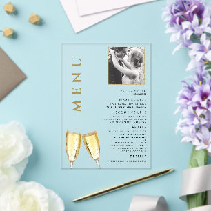 Elegantes Foto Wedding Champagne Menü Acryleinladungen