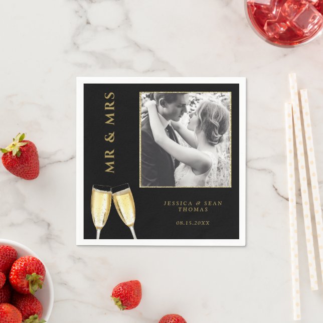 Elegantes Foto Wedding Champagne Serviette (Beispiel)