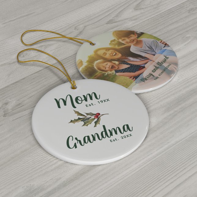 Elegantes Foto Weihnachten Keepake Keramik Ornament (Christmas Family Photo Grandma Keepsake Ceramic Ornament)