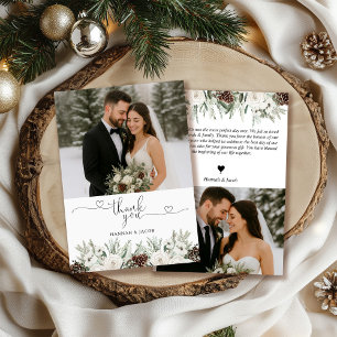Elegantes Foto Winter Pine Wedding Dankeskarte