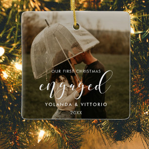 Elegantes Foto zu verlobten Weihnachten Keramikornament