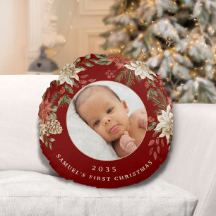 Elegantes Foto zum ersten Weihnachten des Babys Rundes Kissen