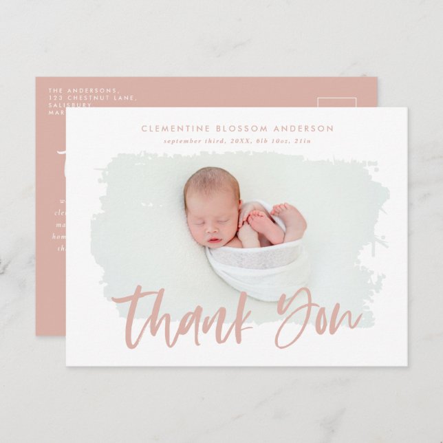 Elegantes Foto zur Geburtsankündigung vielen Dank Ankündigungspostkarte (Vorne/Hinten)