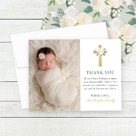 Elegantes Foto zur Taufe des Blumen Dankeskarte