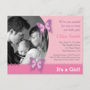 Elegantes Fotoschmetterlings-Babyduschen-Party Einladung