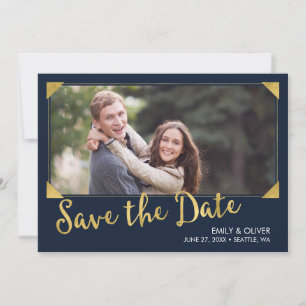 Elegantes Frame Imitate Gold Blue Foto Save the Da Date