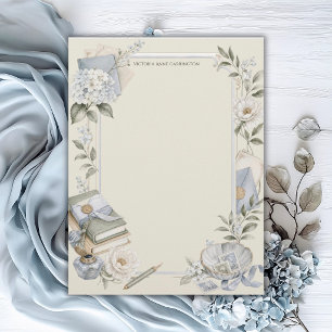 Elegantes Französisch Blau Florales Personalisiert Briefbogen