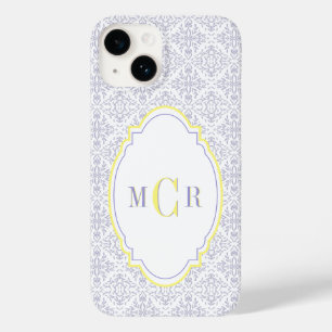 Elegantes Französisch Blau Gelb Damast Muster Mono Case-Mate iPhone 14 Hülle