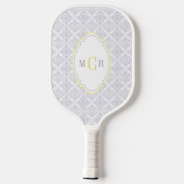 Elegantes französisches Blau Gelb Damast-Muster-Mo Pickleball Schläger