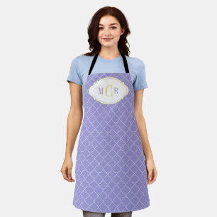 Elegantes französisches Blau Weiß Gelb Gitter Mono Schürze