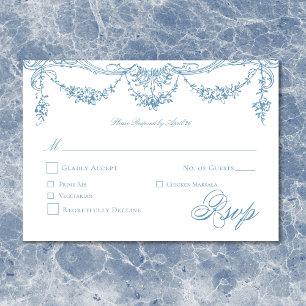 Elegantes französisches blaues viktorianisches Chi RSVP Karte
