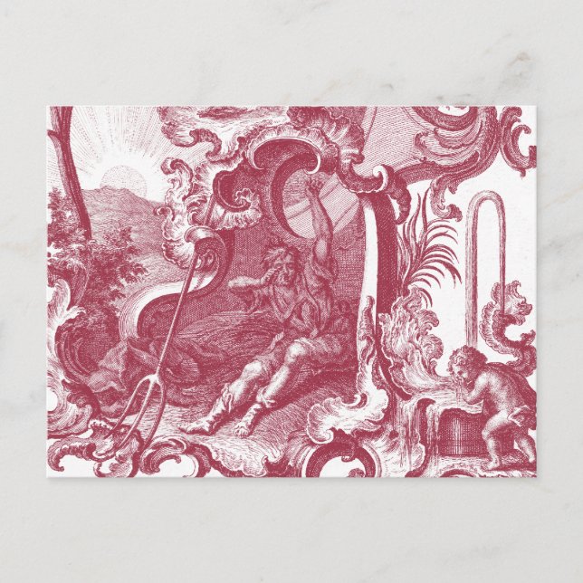 Elegantes französisches Country Antique Red Toile  Postkarte (Vorderseite)