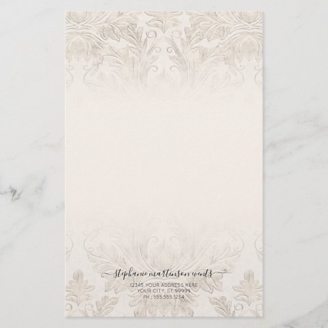 Elegantes französisches Damask Ivory Beruflich Bus Briefpapier (Vorderseite)