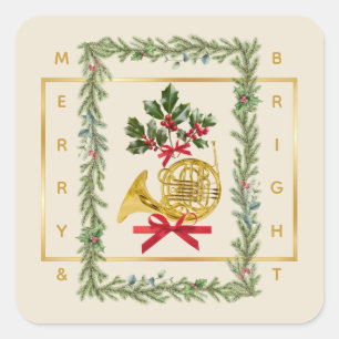 Elegantes französisches Horn Weihnachten Irish Cre Quadratischer Aufkleber