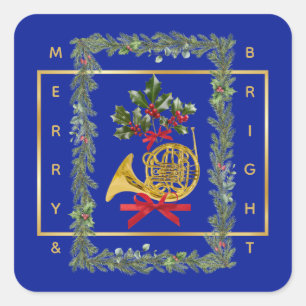 Elegantes französisches Horn Weihnachten Königlich Quadratischer Aufkleber