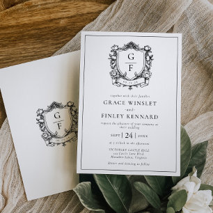 Elegantes französisches Rose Monogram Wappen Weddi Einladung
