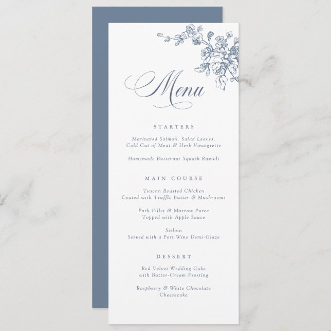 Elegantes französisches Vintag Toile Botanisches M Menükarte (Vorne/Hinten)