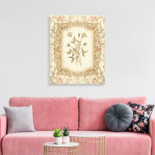 Elegantes französisches Vintage-graviertes Blumenm Leinwanddruck