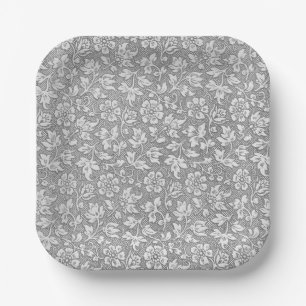 Elegantes französisches vintagegraues Blumenmuster Pappteller
