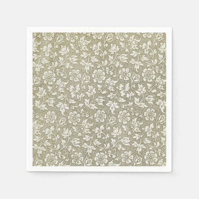 Elegantes französisches Vintages Beige-Blumenmuste Serviette (Vorderseite)