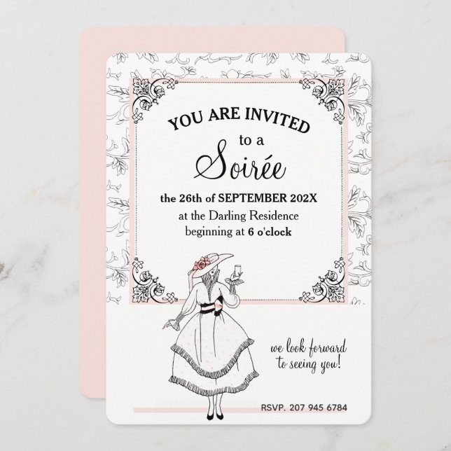 Elegantes französisches Vintages Floral Soirée Par Einladung (Vorne/Hinten)
