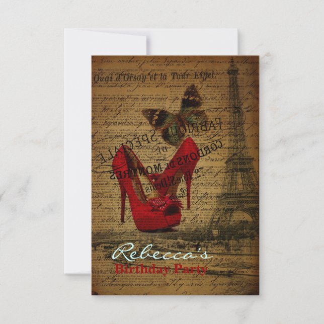 elegantes französisches Vintages Geburtstags-Party Einladung (Vorderseite)