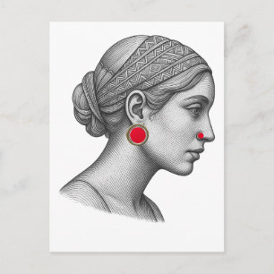 Elegantes Frauenporträt mit roten Akzenten  Postkarte
