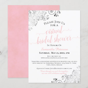Elegantes Frilly Pink & White Virtual Brautparty Einladung