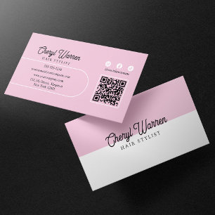 Elegantes Friseur-Script Pink Minimal QR-Code Visitenkarte