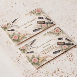 Elegantes Frisurenstudio mit floralem Design Visitenkarte