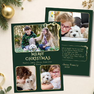 Elegantes Frohe Weihnachten 4 Foto-Schleife Grün u Folien Feiertagskarte