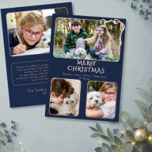 Elegantes Frohe Weihnachten 4 Foto-Schleife Navy R